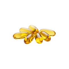 Heap of golden gel capsules or oil pills