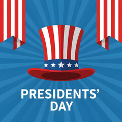 Presidents Day hat with stars and ribbons on blue background president day 2026 America stripes