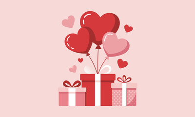 Balloon Hearts With Gift Box