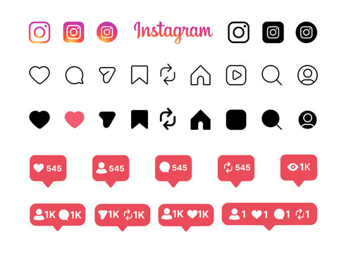 Instagram Like, Comment, Share, Save, Profile and Notification Icons, Social Media UI Kit.