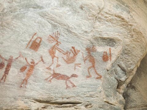 Cave painting on rock at the Xique Xique Geosite, in the Sert&atilde;o do Serid&oacute; region - Carna&uacute;ba dos Dantas, Rio Grande do Norte