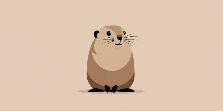 Cute groundhog character sitting on a neutral beige background in a clean flat vector style. This charming marmot illustration is ideal for greeting cards, educational materials, and Groundhog Day 