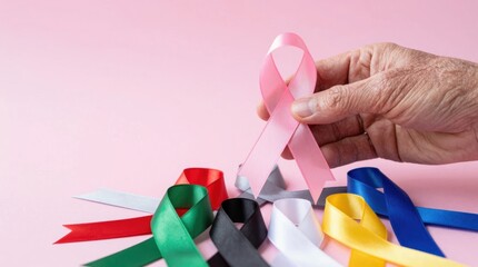 World Cancer Day ribbons and hand showcasing support and awareness efforts Generative AI