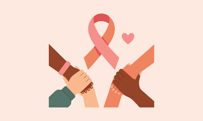 Awareness Ribbon with Helping Hands Illustration