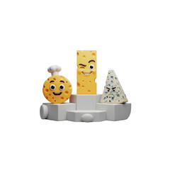 Cheese characters on display podium