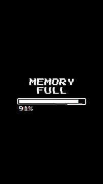 Memory full loading bar pixel art retro digital error 4k vertical ideal for tech themes, gaming content, or digital status indications.