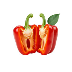 Red Bell Pepper Cut in Half on Transparent Background