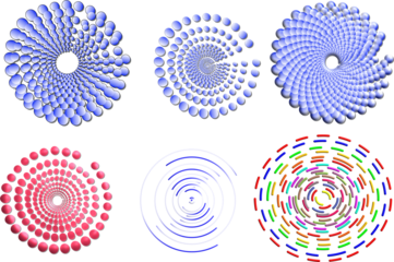 Multicolored geometric spiral patterns isolated on transparent background for modern design