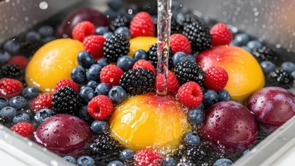 Fresh fruit being washed.