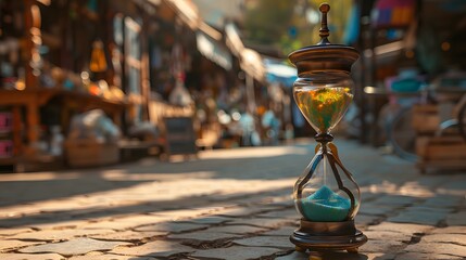 Colorful Hourglass On Weathered Wood Table