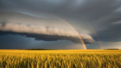 Tornado in wheat field storm.