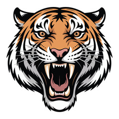 Tiger head vector of a wild Siberian feline showing striped fur and predator eyes in a majestic nature portrait of this big mammal carnivore