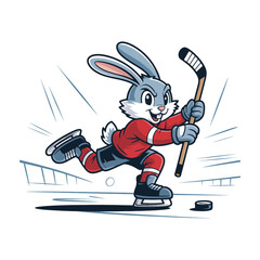 Happy cartoon bunny character holding a baseball and bat, a cute funny animal illustration for children and Easter humor art vector