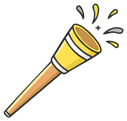 Cartoon Style Noisemaker: A Yellow and Brown Party Horn with Celebration Confetti