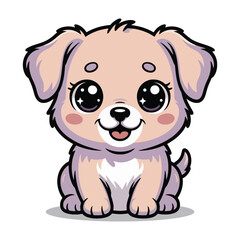 A cute brown puppy cartoon character with a happy smile and wagging tail is a fun vector illustration of a friendly pet animal isolated on a white background