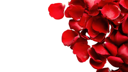 Vibrant red rose petals on transparent background representing love romance concepts