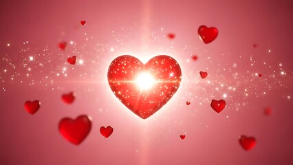 Beautiful red hearts floating around a glowing heart