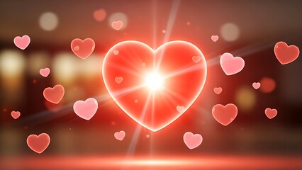 Glowing heart surrounded by smaller hearts in romantic background
