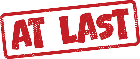 Red stamp with at last text