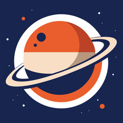 Stylized Planet Saturn In Starry Space Galaxy Flat Design Illustration