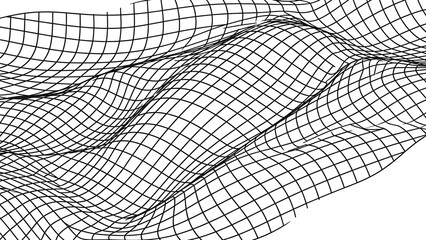 Abstract grid surface with flowing curves and undulating topography.