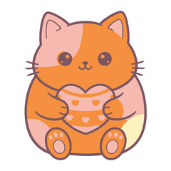 A cute cartoon kitten character with a happy expression and long tail is a funny domestic animal illustration designed as a vector art drawing