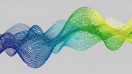 Abstract flowing waves of blue and green particles shimmer with light.