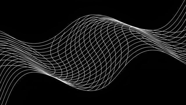 Abstract white wavy grid lines flowing across a dark void. - Powered by Adobe