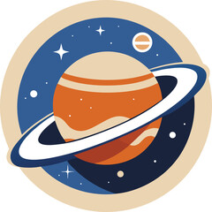Saturn Planet With Rings In Space Galaxy Circular Vector Logo