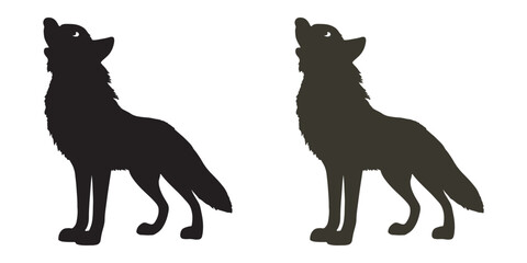 Silhouettes of Two Wolves Howling at the Sky