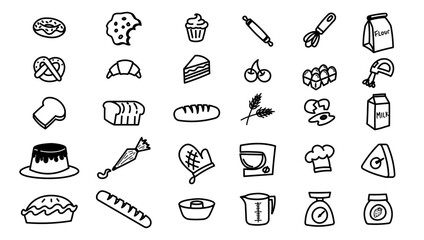 Bakery doodle icon cute bread loaf pastry tools kitchen
