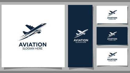 Modern Aviation Logo Design with Airplane Silhouette and Text Placeholder for Company Slogan