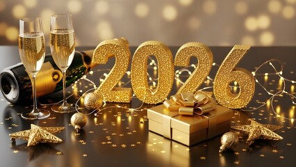 Sparkler-Style 2026 with Fireworks in Night Sky