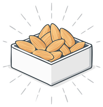 Bowl of Almonds, Nuts Snack Vector Illustration for healthy lifestyle, Delicious food