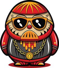 Creative Japanese Zen Doll Illustration In Trendy Urban Hiphop Style