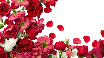 Beautiful floral arrangement of red pink and white flowers on transparent background
