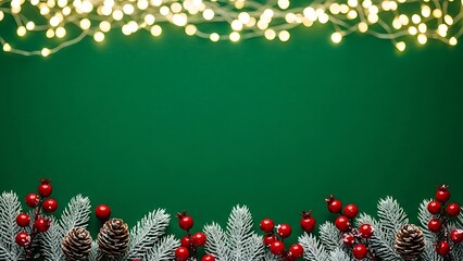 Christmas border frame with green fir, pine, and holly branches, holiday decoration, vector illustration