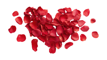 Beautiful heart made of red rose petals lying on transparent background