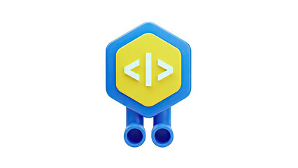 3D Code Icon with Hexagon and Brackets