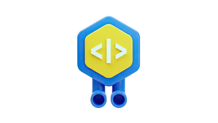 3D Code Icon with Hexagon and Brackets