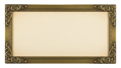 Isolated object antique ornate bronze frame holding blank paper for luxury branding design.