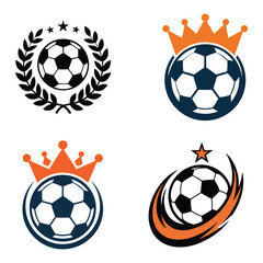 Soccer Football Logo Collection with Crown, Laurel Wreath, and Star Elements