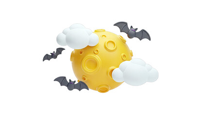 3D Render of Bats Flying Around a Yellow Moon