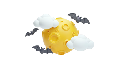 3D Render of Bats Flying Around a Yellow Moon