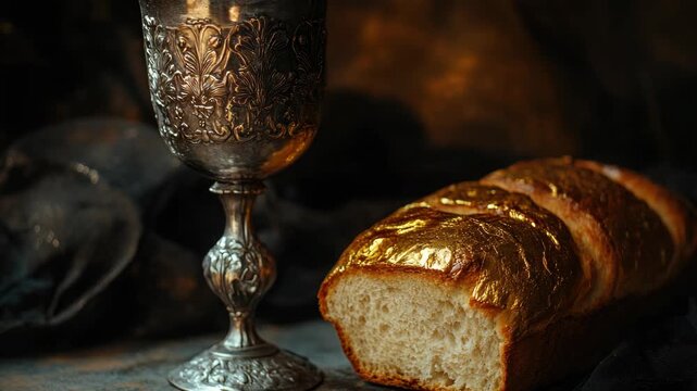 An ancient chalice filled with golden butter, set against a dark background, symbolizing a medieval ritual or sacrament.