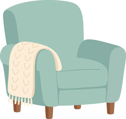Cozy Turquoise Armchair with Cream Throw Blanket Illustration for Home Decor and Valentine Theme