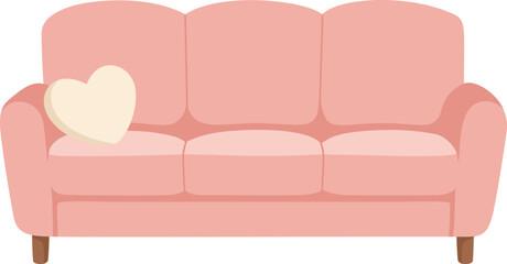 Cozy Pink Sofa with Heart Shaped Pillow Illustration for Home Decor
