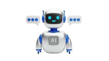 Friendly AI Robot with Chat Bubbles