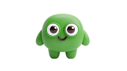 Fototapeta premium Green Cartoon Character Smiling on White Background