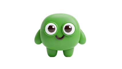 Green Cartoon Character Smiling on White Background